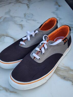 Harley-Davidson Men's Two-Tone Black, Gray & Orange Canvas Sneakers Mens 12